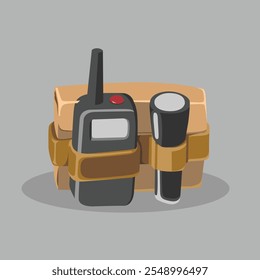 Vector of Walkie Talkie and Flashlight Hanging on Bag
