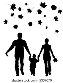 vector walking family autumn leaves