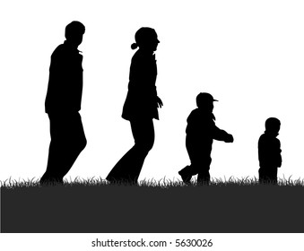 vector walking family of four