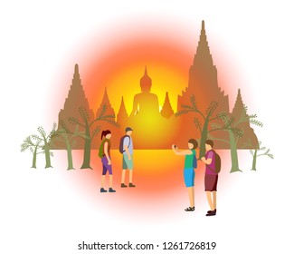 vector of walking tracks in the history park in ayutthaya