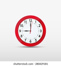 Vector wall analog clock red 12 hours real realistic second minute hour