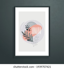 Vector wall art, poster with abstract botanical shapes and leaves