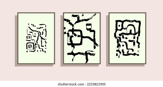 Die Innendekoration der Vektorwand ist sehr originell. Ästhetische, druckbare, künstlerische Wanddekor. Von Hand gezeichnete dänisch skandinavisches Design neutrale elegante künstlerische Plakate, Cover, Zimmerdekoration Mitte des Jahrhunderts