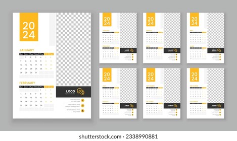 Vector wall calendar 2024, Wall calendar 2024, Company Calendar template, Week start Sunday, Wall calendar in a minimalist style