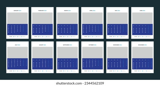 vector wall calendar 2024 template design