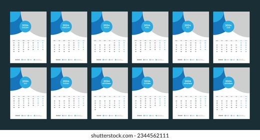vector wall calendar 2024 template design