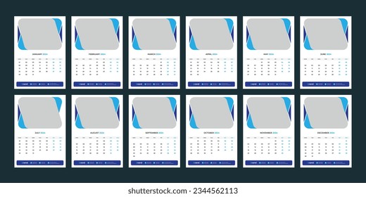 diseño de plantilla de calendario de pared vectorial 2024
