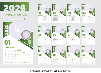 vector wall calendar 2026 design, vector illustration, calendar template layout