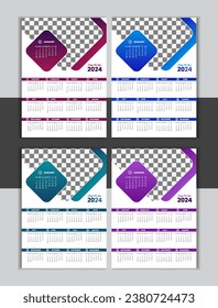 Vector Wall Calendar Design 2024 Template 
