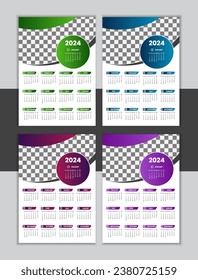 Vector Wall Calendar Design 2024 Template 