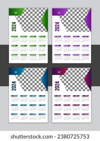 Vector Wall Calendar Design 2024 Template 