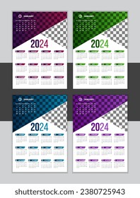 Plantilla de diseño de calendario de pared de vectores 2024 
