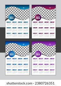 Vector Wall Calendar Design 2024 Template 