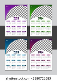 Vector Wall Calendar Design 2024 Template 