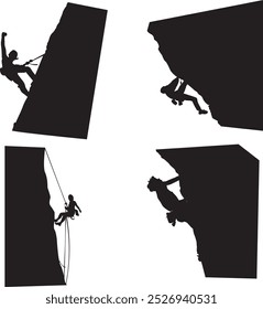 Vector wall climbing silhouette set