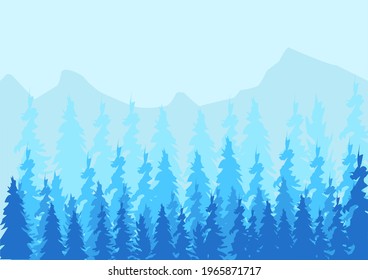 vector wall decoration. tropical rainforest view, silhouette scenery, blue color poster, mountains. design for wall decoration poster. background
