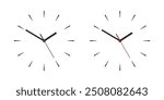 Vector Wall Office Clock Face Set. Black and White Dial, Clock Hands Closeup Isolated. Design Template. Simple Minimalistic Wall Clocks in Front View