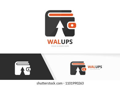 Vector wallet and arrow up logo combination. Purse and growth symbol or icon. Unique finance and upload logotype design template.