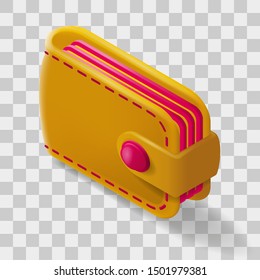 Vector wallet with banknotes icon in colorful isometric 3d style isolated. Online shopping symbol usable for web site design, logo, app, UI, posters. Vector illustration, EPS10. 