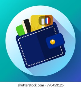 Vector Wallet with cards Icon with long shadow. money icon