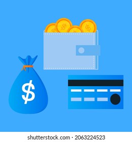 vector wallet contains money and ATM cards