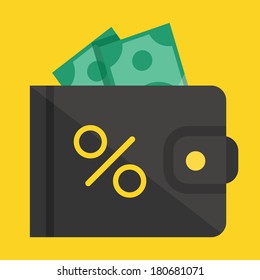 Vector Wallet Dollar Bills and Percent Sign Icon 