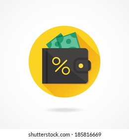 Vector Wallet Dollar Bills and Percent Sign Icon