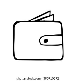 Vector wallet doodle drawing, hand drawn illustration