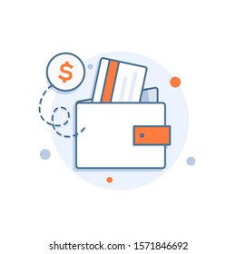 Vector wallet icon. Wallet full of dollar bills. Premium quality graphic design element. Modern sign, stroke object, linear pictogram