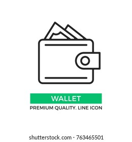 Vector wallet icon. Wallet full of dollar bills. Premium quality graphic design element. Modern sign, stroke object, linear pictogram, outline symbol, simple thin line icon