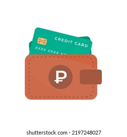 Vector Wallet illustration with ruble symbol. Digital wallet vector icon. Flat style sign for mobile concept and web design. digital wallet symbol illustration. Wallet with russian card and money