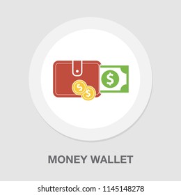 Vector Wallet Money Icon. Illustration Of Wallet With Money Symbol. Flat Icon