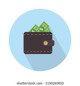 Vector Wallet Money Icon. Illustration Of Wallet With Money Symbol. Flat Icon