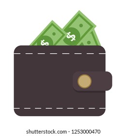 Vector Wallet Money Icon. Illustration Of Wallet With Money Symbol. Flat Icon