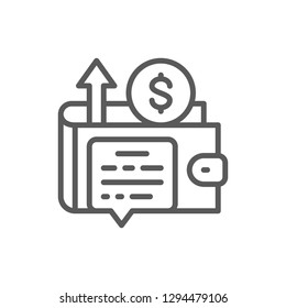 Vector wallet with money, revenue growth, profit, income line icon. Symbol and sign illustration design. Isolated on white background