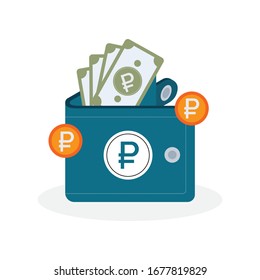 Icono del rublo de vectores y dinero en fondo blanco