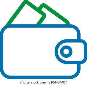 Vector of wallet with paper money. Savings and cash payments. Personal documents in a wallet. Finance, shopping and prices icon