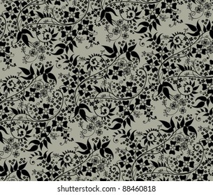 Vector wallpaper with beautiful abstract black flowers