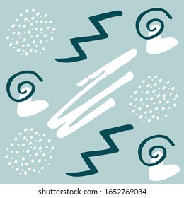 Vector wallpaper. Blue abstract background. With round brush strokes and white heart. Simple hand drawn texture. Pattern for printing, textile design, card. 