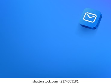 Vector wallpaper with blue button. Sending email concept. 3d vector background with copy space