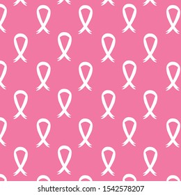 Vector wallpaper. Breast cancer awareness pink ribbons  background.  Simple pattern.