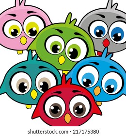 Vector wallpaper with cartoon colored birds