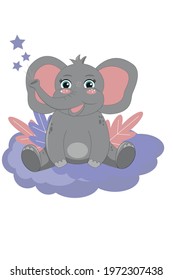 Vector wallpaper in children room with elephant, wallpaper with elephant. Сartoon illustration of elephant, decor for children room 