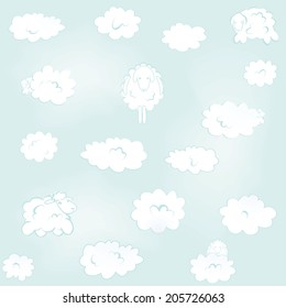 vector wallpaper with clouds-lambs for a child's room