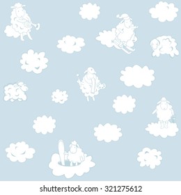 vector wallpaper with clouds-lambs for a child's room 