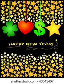 Vector Wallpaper dedicated to the New Year, with symbols of good luck and stars