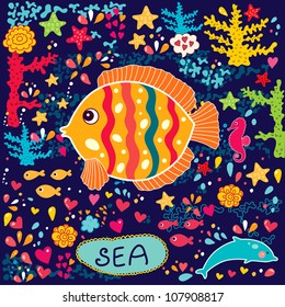 Vector Fondo de pantalla con peces y vida marina