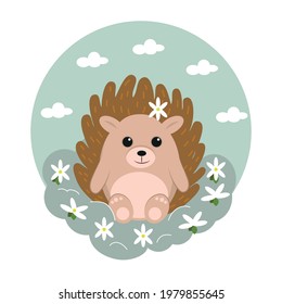 Vector wallpaper with hedgehog in children room, cute hedgehog for greeting card