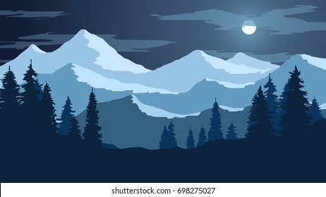 Vector Wallpaper With A Night Landscape, A Mountain Range