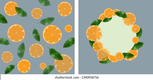 vector wallpaper with oranges and leaves, pattern, cover